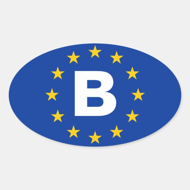 Adesivo Oval QUATRO Bélgica "B" Bandeira da União Europeia (Frente)