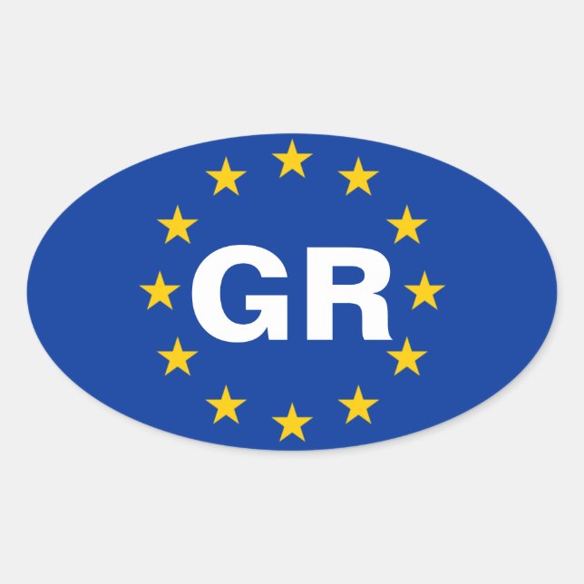 Adesivo Oval QUATRO Grécias "GR" Bandeira da União Europeia (Frente)