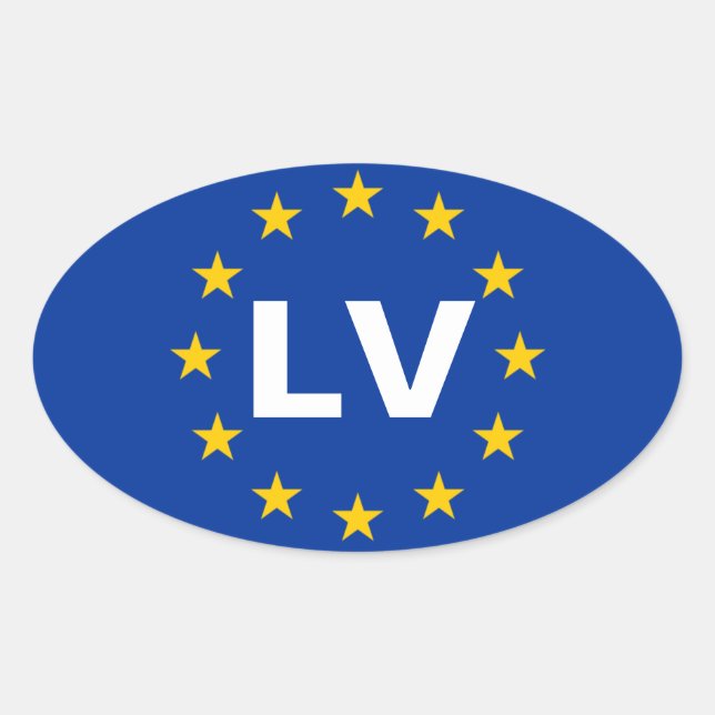 Adesivo Oval QUATRO Letónia "LV" Bandeira da União Europeia (Frente)