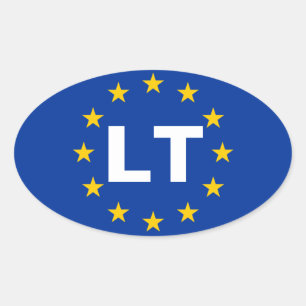 Adesivo Oval QUATRO Lituânia "LT" Bandeira da União Europeia