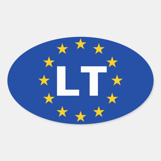 Adesivo Oval QUATRO Lituânia "LT" Bandeira da União Europeia (Frente)