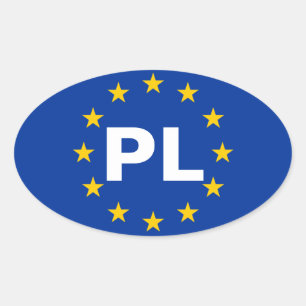Adesivo Oval Quatro Polônia "PL" Bandeira da União Europeia