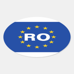 Adesivo Oval QUATRO Romênia "RO" Bandeira Europeia