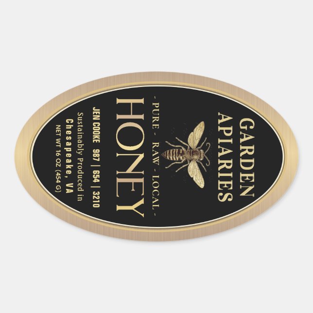 Adesivo Oval Queenline 16 e 32oz Black Honey Queen Bee (Frente)