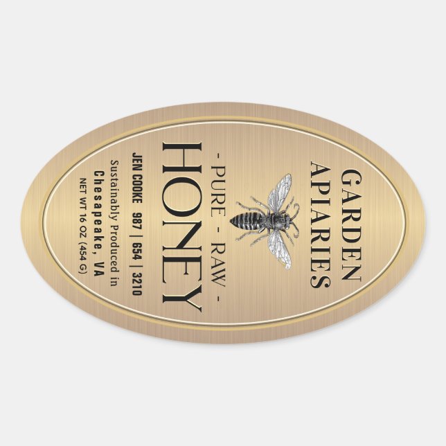 Adesivo Oval Queenline 16 e 32oz Dourada Honey Jar Queen Bee (Frente)