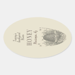 Adesivo Oval Queenline Jar Vintage Skep Backyard Hive Oval 