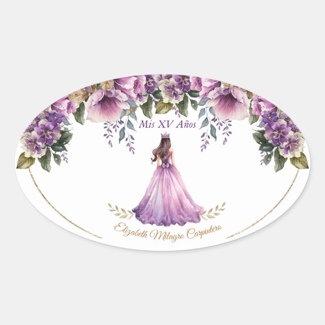 Adesivo Oval Quinceañera Purple Lilac Oval Sticker (Frente)