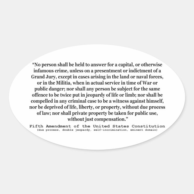 Adesivo Oval Quinta Emenda à Constituição dos Estados Unidos (Frente)
