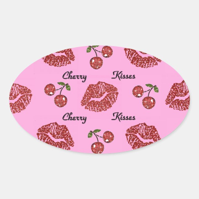 Adesivo Oval RAB Rockabilly Cherry Kisses a rosa (Frente)