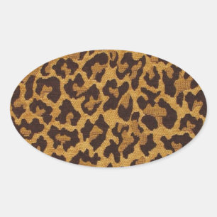 Adesivo Oval RAB Rockabilly Estampa de Leopardo Marrom Dourado