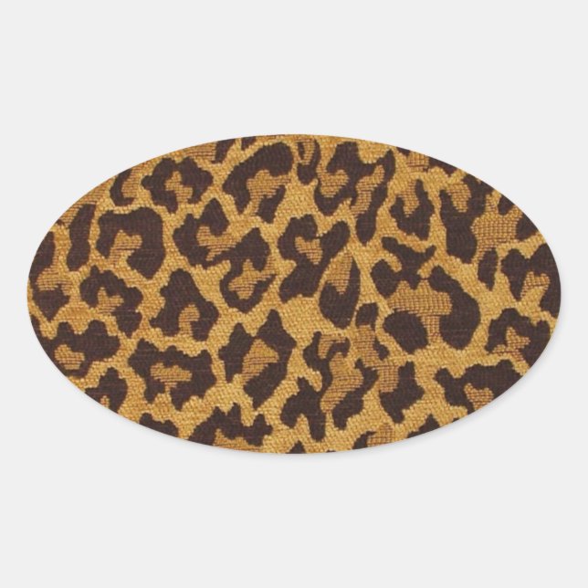 Adesivo Oval RAB Rockabilly Leopard Print Brown Dourado (Frente)