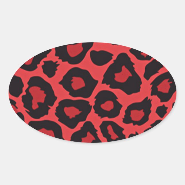 Adesivo Oval RAB Rockabilly Leopard Print Red Black (Frente)