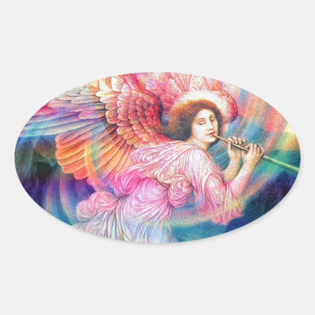 Adesivo Oval Rainbow Angel (Frente)