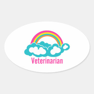 Adesivo Oval Rainbow Cloud Veterinarian
