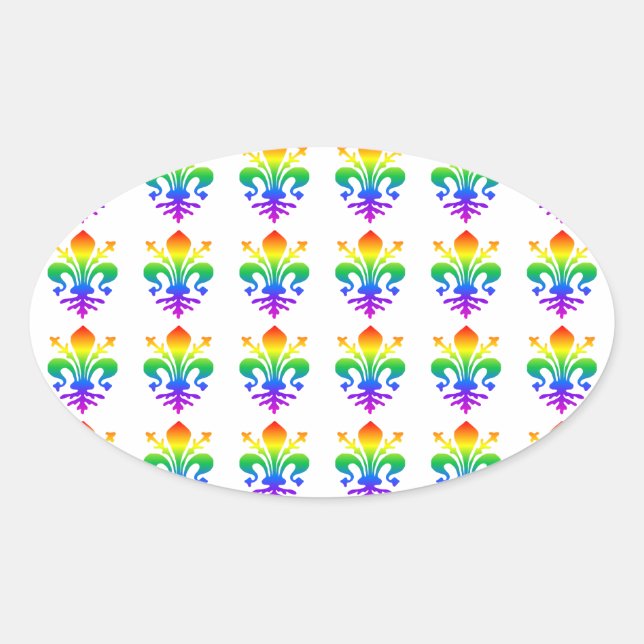 Adesivo Oval Rainbow Fleur-de-lis (Frente)