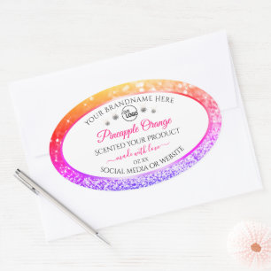 Adesivo Oval Rainbow Glitter White Product Labels Logotipo Diam
