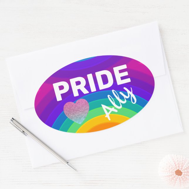 Adesivo Oval Rainbow Pride Ally (Envelope)