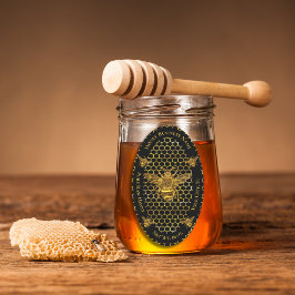 Adesivo Oval Rainha Dourada Elegante Luxuriosa Abelha Mel Jar