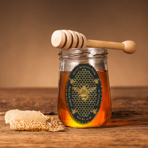 Adesivo Oval Rainha Dourada Elegante Luxuriosa Abelha Mel Jar
