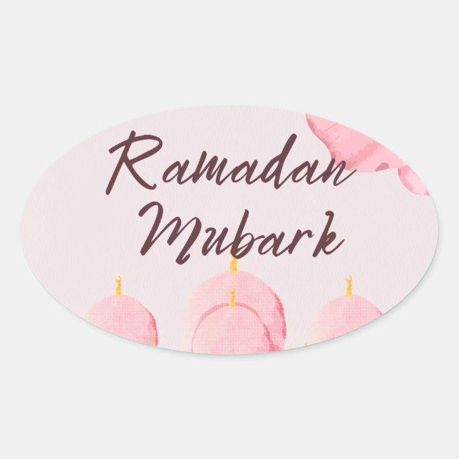 Adesivo Oval Ramadan mubark rosa (Frente)