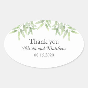 Adesivo Oval Ramo de Oliva Elegante. Simples casamento Obrigado