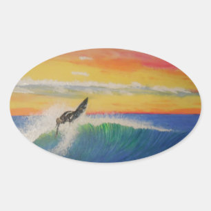 Adesivo Oval Rapariga de surfistas Roofer