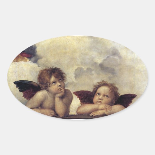 Adesivo Oval Raphael: Putti, Detalhe da Madonna Sistina (Frente)