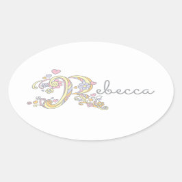 Adesivo Oval Rebecca ou seu nome começando com Rótulo