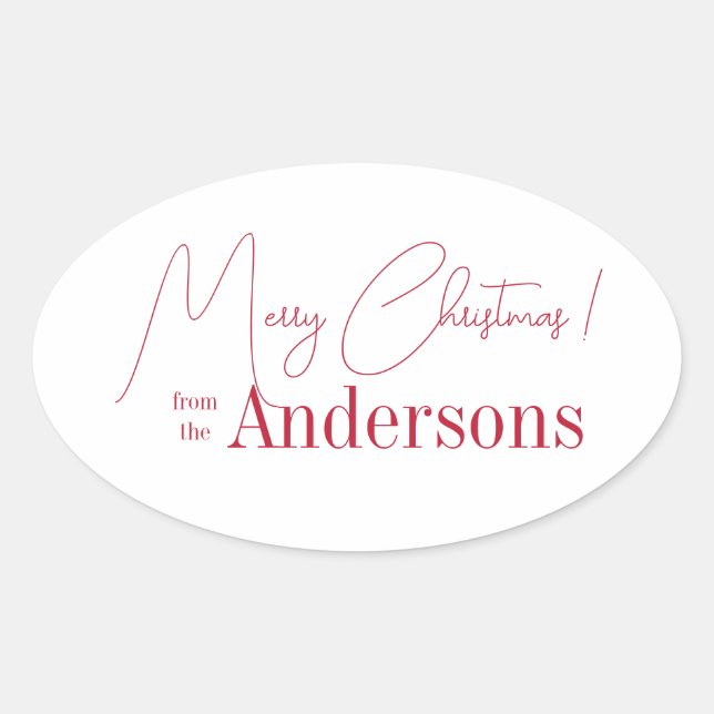 Adesivo Oval Red and White Christmas from Family Name (Frente)