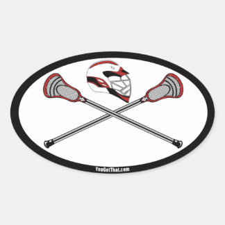 Adesivo Oval Red Lacrosse Sticks and Helmet