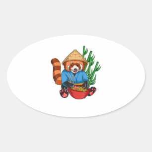 Adesivo Oval Red Panda Ramen Cook Men Mulheres Crianças Ramen