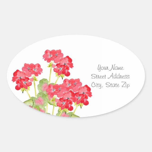 Adesivo Oval Red Watercolor Geraniums 2 (Frente)