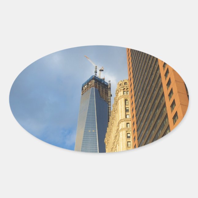 Adesivo Oval Reflexos de Arranha-Céus de Nova York (Frente)