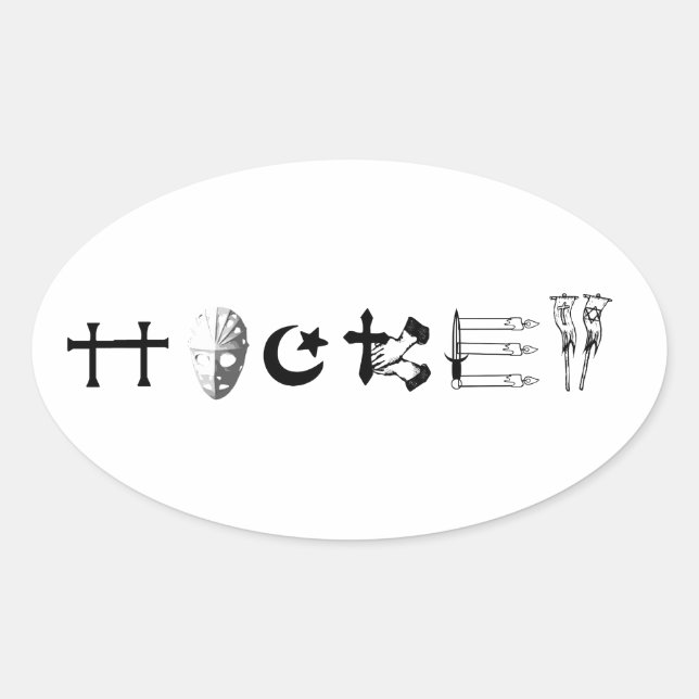 Adesivo Oval Religião de Hockey (Frente)