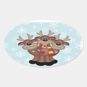 Adesivo Oval Rena lunática do Natal do orgulho gay