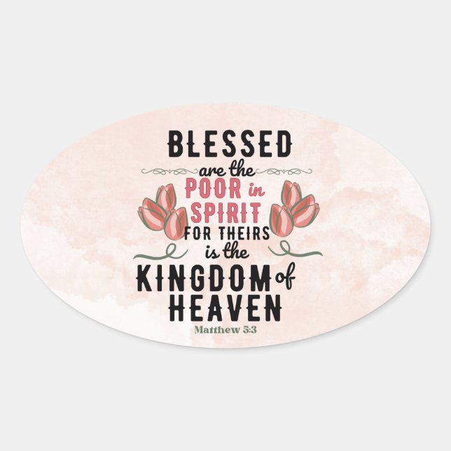 Adesivo Oval Retro Matthew 5:3 Tulipas Aquarela (Frente)