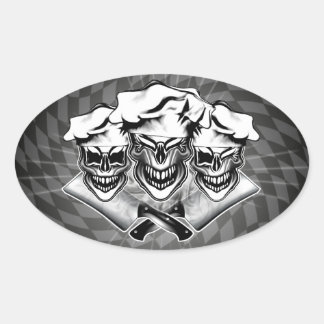 Adesivo Oval Rindo de crânios de chef