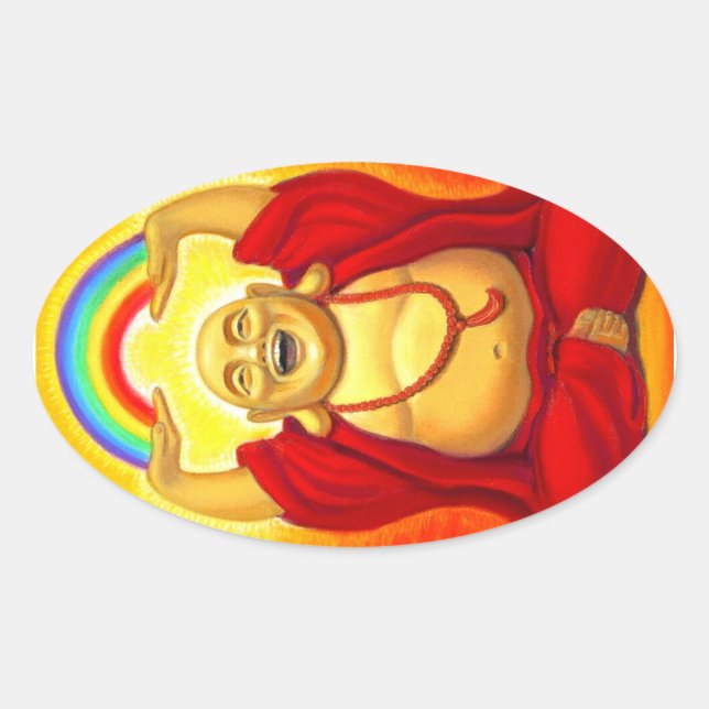 Adesivo Oval Rindo do Rainbow Buddha Oval Sticker (Frente)