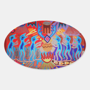 Adesivo Oval Ritual de Xamã Huichol