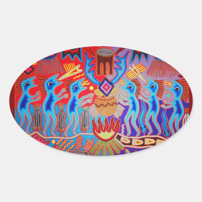 Adesivo Oval Ritual de Xamã Huichol (Frente)