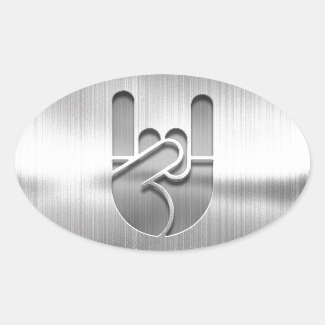 Adesivo Oval Rock Hand Steel (Frente)