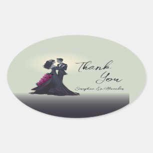 Adesivo Oval Romântica Adolescentes Góticos Elegantes Obrigado