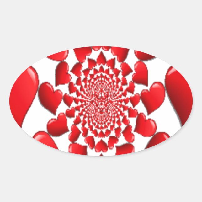 Adesivo Oval Romântico Corações Vermelhos Impressão (Frente)