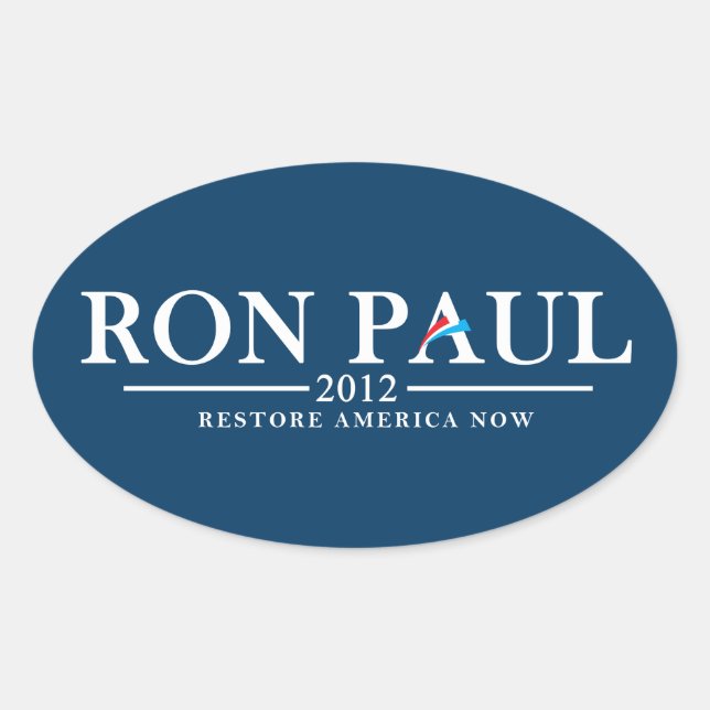 Adesivo Oval Ron Paul 2012 - Restaure a América agora (Frente)