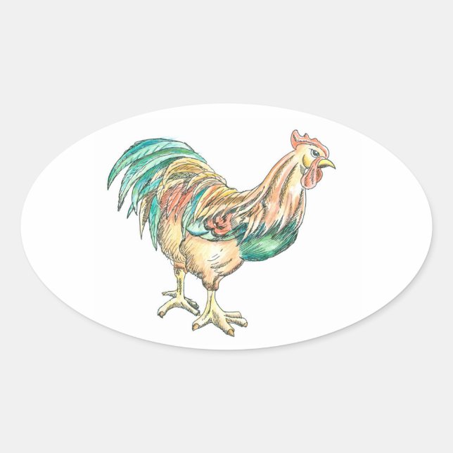 Adesivo Oval Rooster Art (Frente)