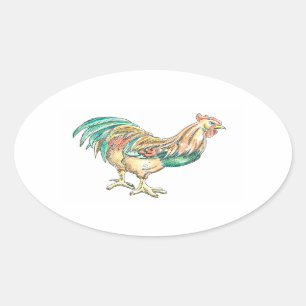 Adesivo Oval Rooster Art