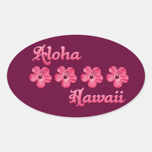 Adesivo Oval Rosa Aloha Hawaii (Frente)
