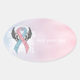 Adesivo Oval Rosa e luz - fita azul com asas