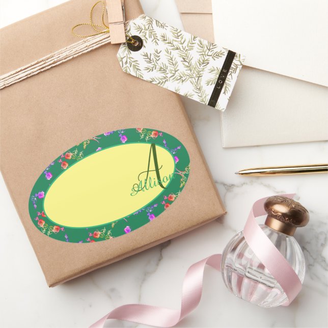 Adesivo Oval Rosa Monograma Sticker (Presentear)