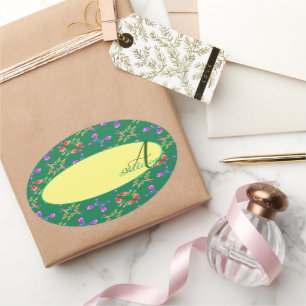 Adesivo Oval Rosa Monograma Sticker